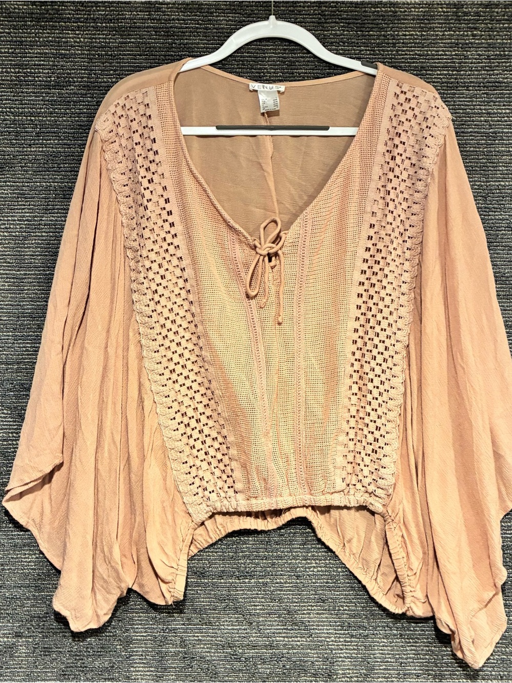 VENUS Peach Crochet-Panel Tie Front Tunic